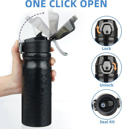 BJPKPK 18oz Insulated Water Bottle - BPA-Free Stainless Steel, Leak-Proof, Black Leopard Design