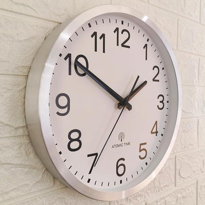 Atomic 12-Inch Wall Clock with Silver Aluminum Frame – Radio Controlled