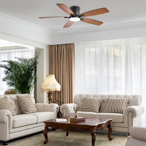 Ayaoty Ceiling Fans with Lights, 52 inch Low Profile Ceiling Fan with Light and Remote Control, Flush Mount, LED Dimmable DC Reversible Modern Ceiling Fan for Bedroom