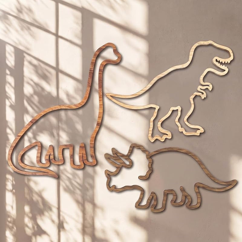 Three-Piece Wooden Dinosaur Wall Decor Set for Nursery