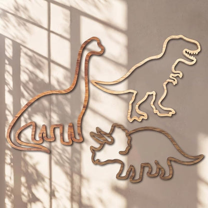Three-Piece Wooden Dinosaur Wall Decor Set for Nursery