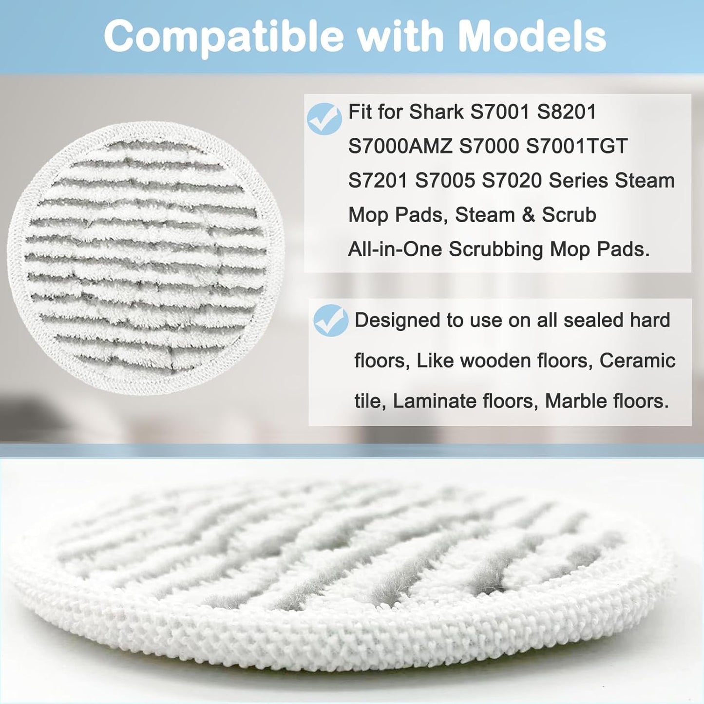 Shark S7001 Steam Mop Pads - 10 Pack Replacement Scrubbing Pads for S7001, S8201, S7000 Series
