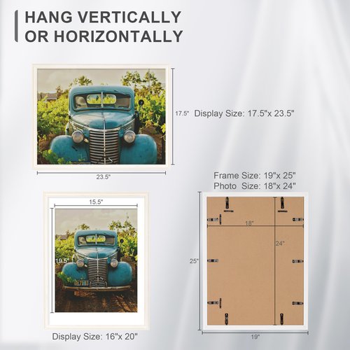 Axeman 18 x 24 Poster Frame, Natural Solid Wood 18x24 Frame for Wall Display, 24 x 18 Poster Frame with Tempered Glass, 18 x 24 Picture Frame with Mat for 16x20, 18x24 Wood Frame, White