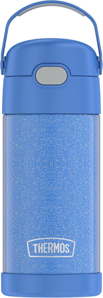 THERMOS FUNTAINER Water Bottle - 12 Ounce Kids Stainless Steel, Vacuum Insulated with Straw - Glitter Periwinkle