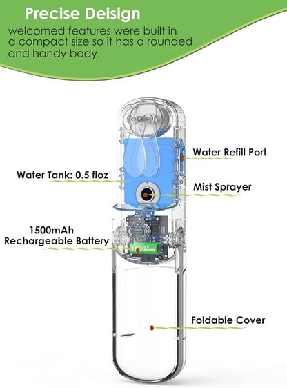 HonHey Portable Handheld Misting Fan - 1500mAh Rechargeable Water Spray Fan | 90° Rotatable, Ideal for Home & Travel
