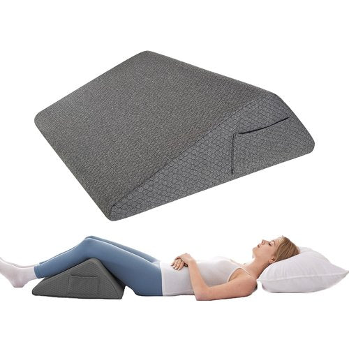 Knee Wedge Pillow, Memory Foam Leg Pillow Bed Wedge for Sleeping, Post Surgery Triangle Pillow Wedge for Knee Support, Leg Elevation, Knee Hip Back Pain Relief (23.6" x 23" x 7.9", Large Size, Black)