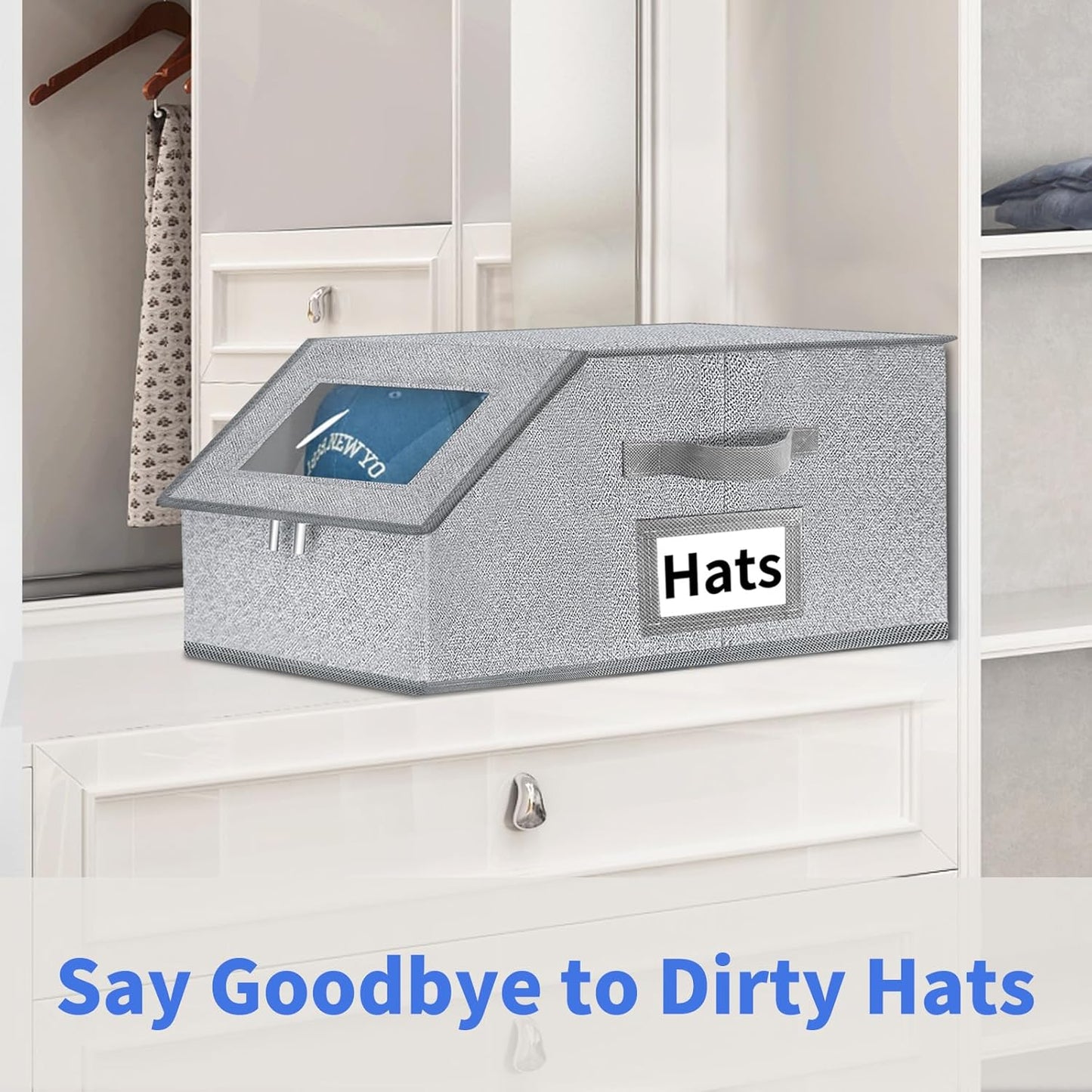 Aokeyee Hat Organizer - Stackable 2PCS Storage with Clear Window Lid & Flip-Top Access | Grey