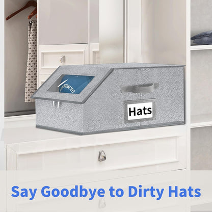 Aokeyee Hat Organizer - Stackable 2PCS Storage with Clear Window Lid & Flip-Top Access | Grey