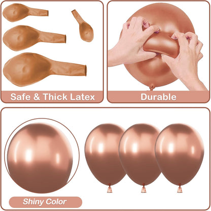 YAOWKY Rose Gold Balloons - 100PCS Metallic Latex Balloon Garland Kit for Weddings & Parties | 18", 12", 10", 5" Sizes