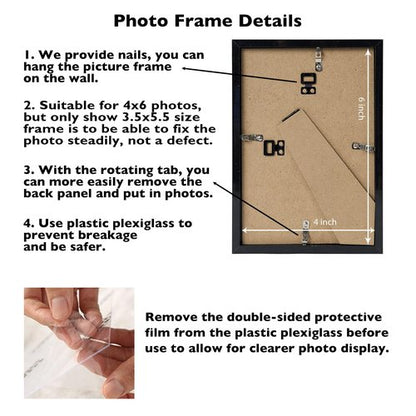 JCJMY 4x6 Picture Frame Black for Wall Hanging or Tabletop, Wall Mounting Horizontally or Vertically, 4 x 6 Wall Gallery Poster Photo Frame with Shatter Resistant Plexiglass, Black