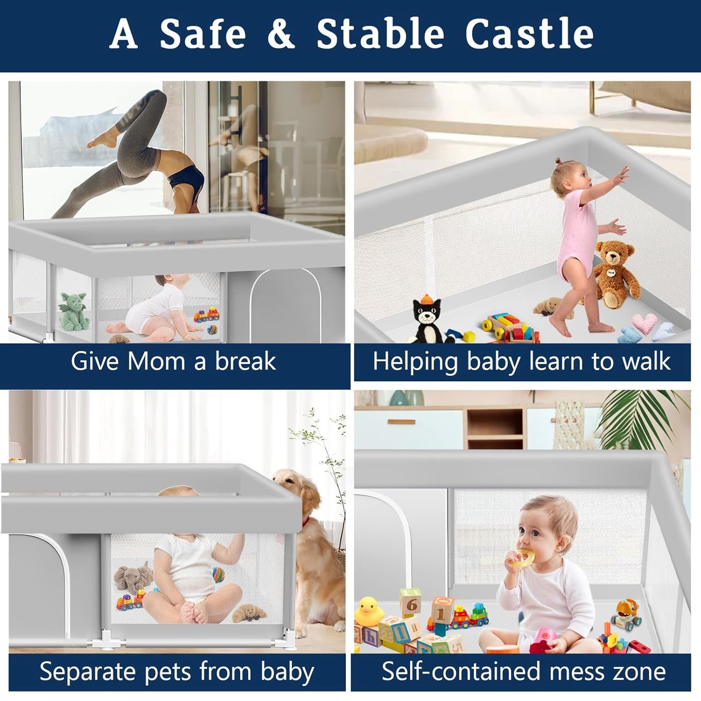 Skiennix Baby Playpen - 50x50 Inch Activity Center for Babies & Toddlers | Safe Play Area