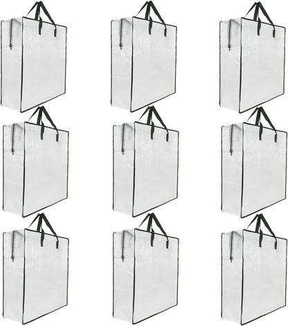 Skiennix 9-Pack Clear Storage Bags - Zipper & Handle Design for Easy Packing | Ideal for Blankets, Clothes, and Bedding