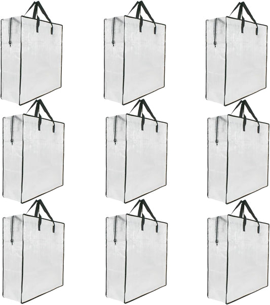 Skiennix 9-Pack Clear Storage Bags - Zipper & Handle Design for Easy Packing | Ideal for Blankets, Clothes, and Bedding