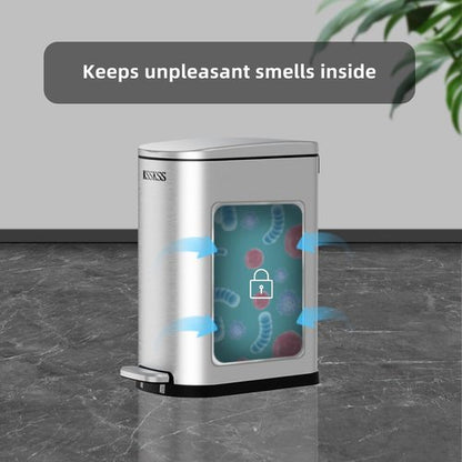 KSSKSS Slim Bathroom Trash Can - 2.6 Gallon Stainless Steel with Soft Close Lid | Removable Liner, Silver