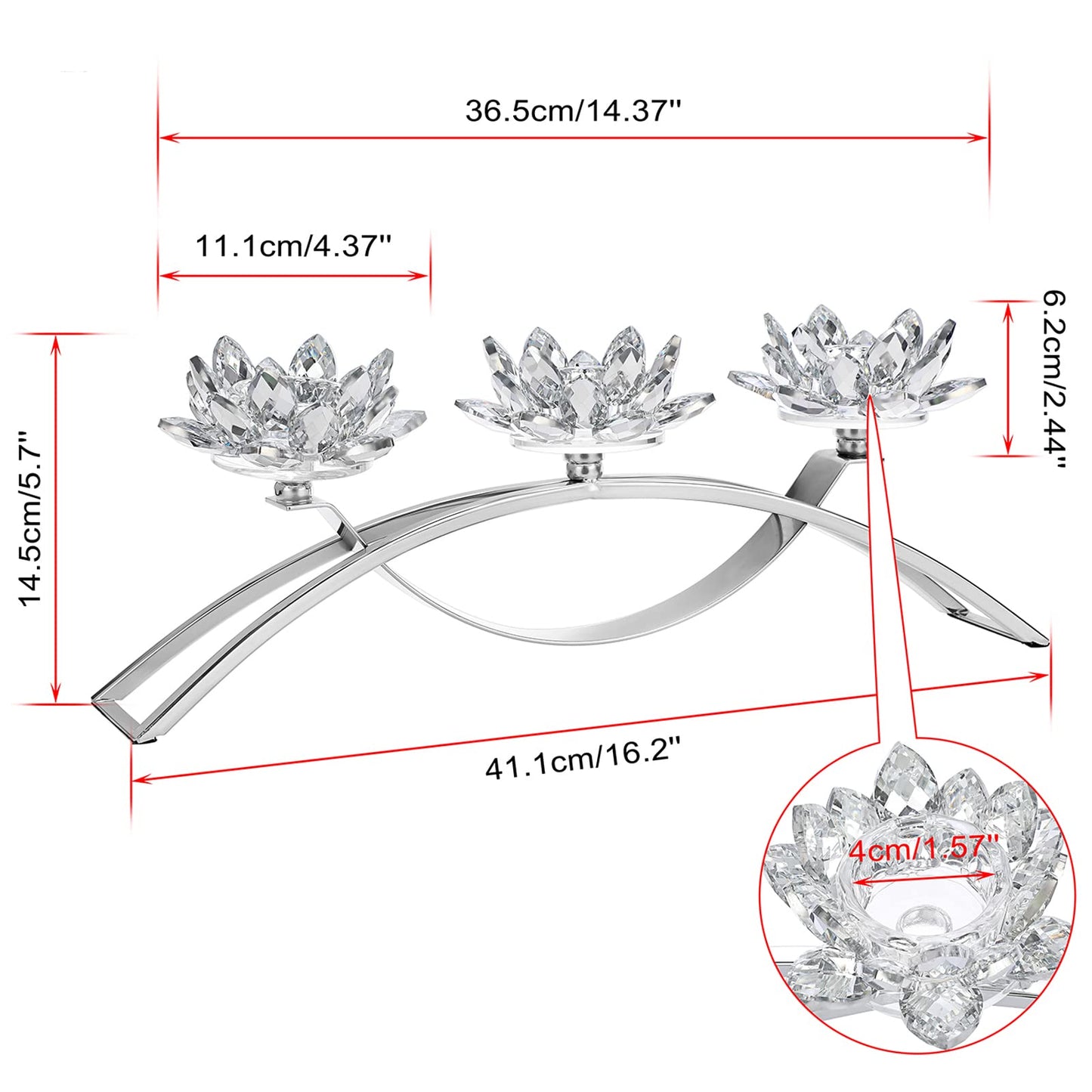 OwnMy 3 Arms Crystal Lotus Tealight Candle Holders Crystal Lotus Flower Votive Candle Stands, Decorative 3-Arms Crystal Lotus Candelabra Metal Crystal Lotus Candlestick Holder for Table Centerpiece