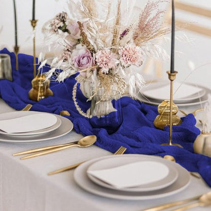 FANPROMS Gauze Table Runner - 10FT Rustic Blue Fabric for Farmhouse Weddings & Events