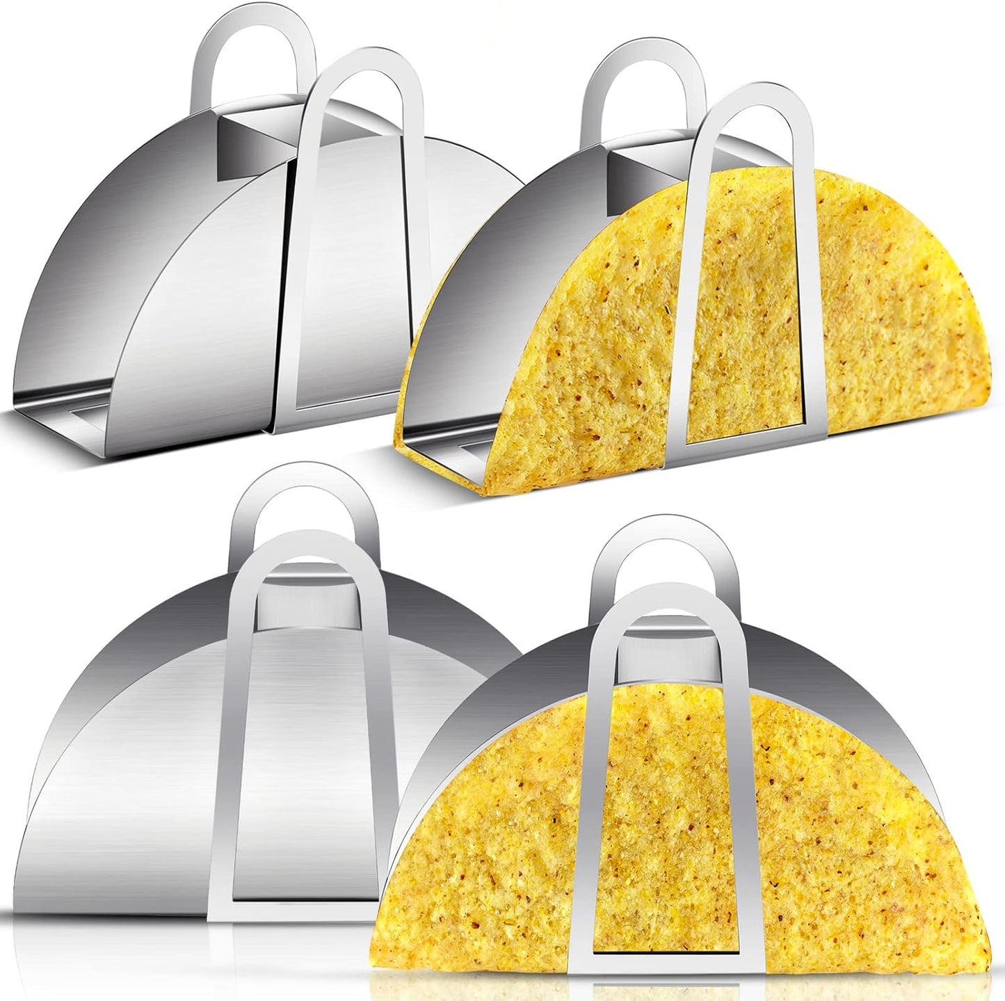 Skiennix 4-Pack Stainless Steel Taco Shell Molds - Durable Holders for Crispy Tortillas | Kitchen Cooking Tools