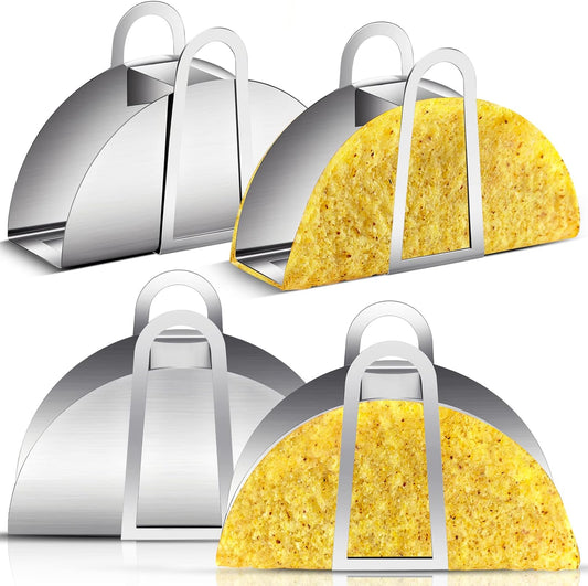 Skiennix 4-Pack Stainless Steel Taco Shell Molds - Durable Holders for Crispy Tortillas | Kitchen Cooking Tools