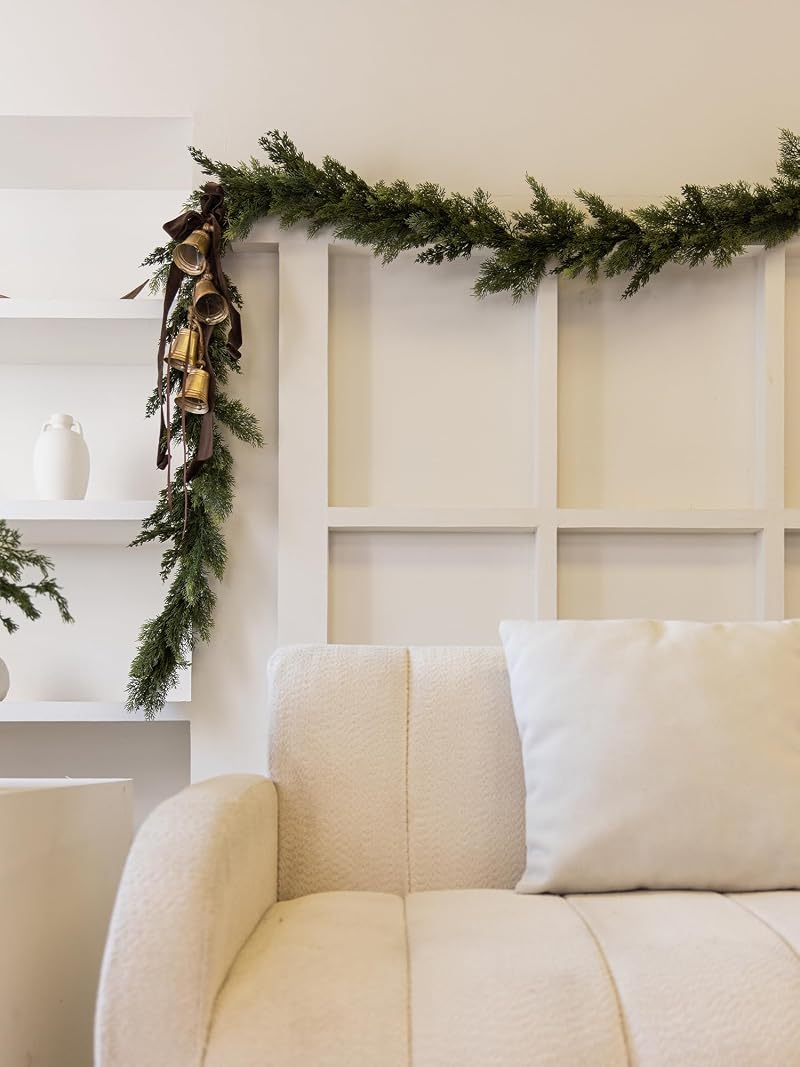 9ft Cedar Garland - Pine Needles Artificial Wreath, 130+ Branches, Indoor/Outdoor