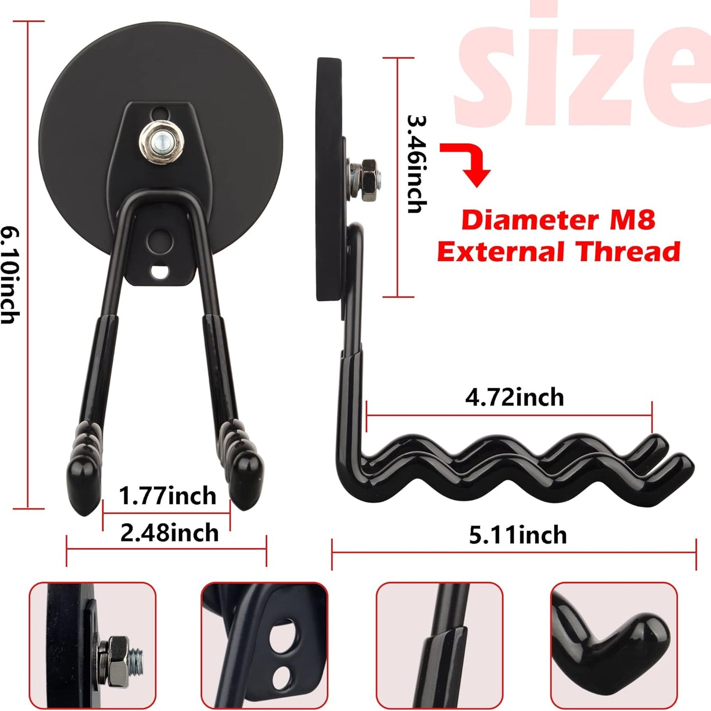 ULIBERMAGNET Magnetic Hooks - Heavy Duty Tool Organizer with Strong Magnets, 2 Pack (Black)