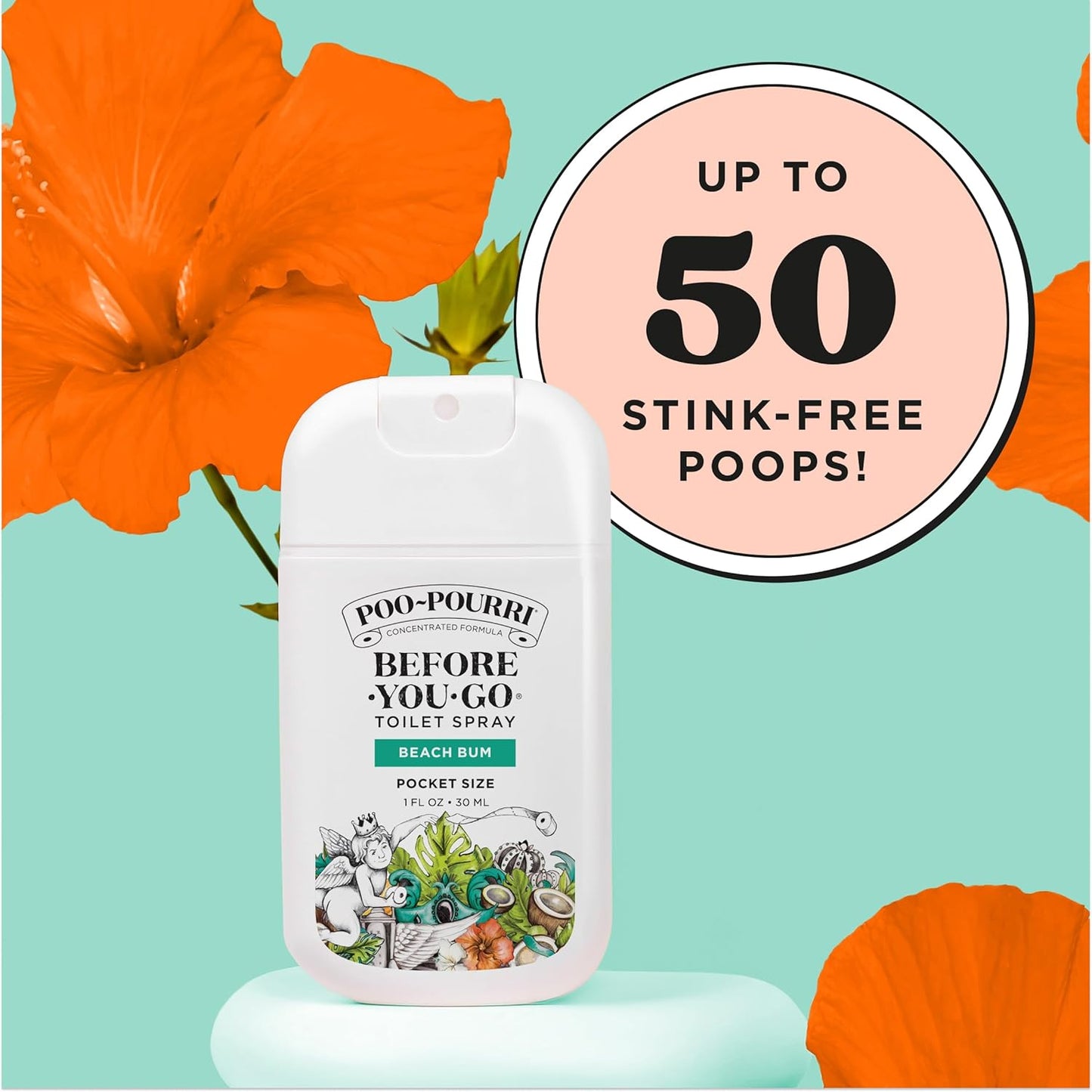 Poo-Pourri Pocket Toilet Spray - Travel Essential for On-The-Go Odor Control | Beach Bum, 1 Fl Oz, TSA Approved