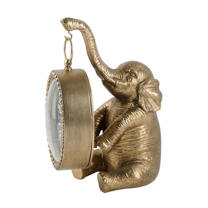 Gold Elephant Table Clock - Silent Battery-Operated Mantel Desk Clock