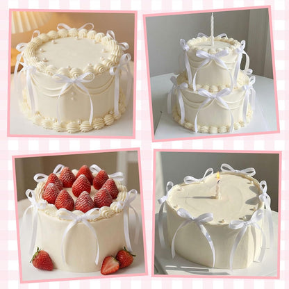 Skiennix 30 Pack Bow Cake Toppers - Elegant White Ribbons for Birthday & Wedding Decor