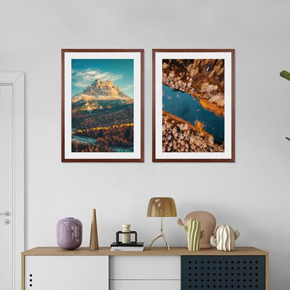 HOMESEVEN 20x28 Poster Frame, Solid Wood 20x28 Frame with Mat for 16x24 Photo, Large Picture Frame 20x28-Horizontal and Vertical Wall Hanging for Home, Exhibition, Caffe(Brown)