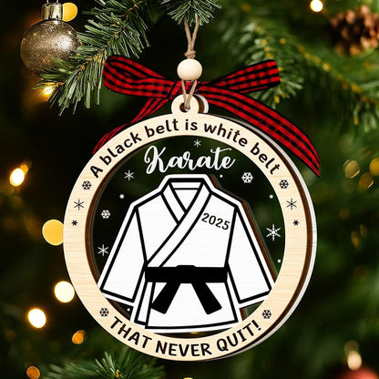 Karate Black Belt Ornament – Wooden & Acrylic 2-Layer Xmas Decoration for Karate Lovers