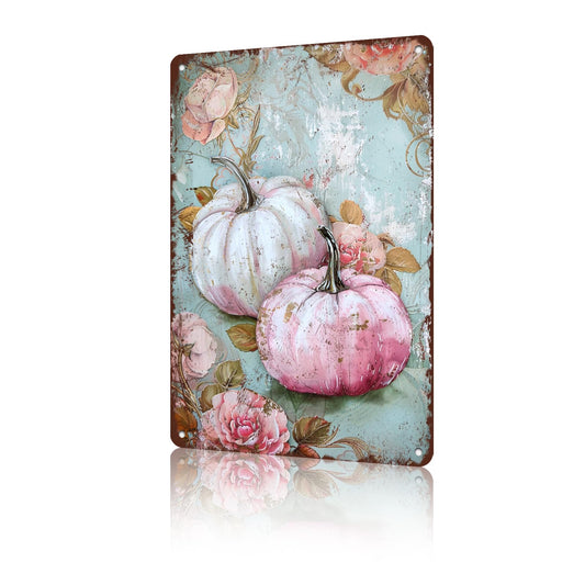 GJXFTPTTBD Pink Pumpkin Thanksgiving Metal Signs Autumn Sign Halloween Seasonal Gift Decor Fall For Home Office Farmhouse Living Room Garden Housewarming Gift 12 * 8in