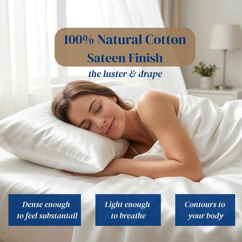 Beckham Hotel Collection Sheets Set Queen Size, 100% Cotton Sateen Fabric, Silky Smooth & Soft, Cool Touch, 16” Deep Pocket, 4-Piece, White