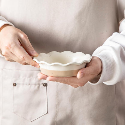Vancasso Mini Pie Pans Set of 6 - 5.2 Inch Ceramic Deep Dish Plates | Ruffled Edge, Oven & Microwave Safe, Cream