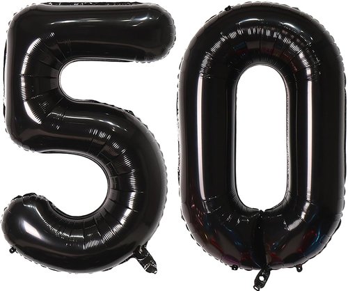 Black Number 50 Balloon - Self-Sealing 40-Inch Decoration for Birthday and Anniversary Parties