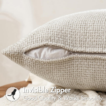 MIULEE 18x18 Inch Couch Throw Pillow Covers - Soft Chenille Beige Modern Boho Accent Pillows | Pack of 2