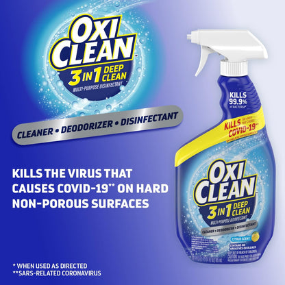 OxiClean 3-in-1 Deep Clean Disinfectant Spray - Multi-Purpose, 30 oz | Pack of 2