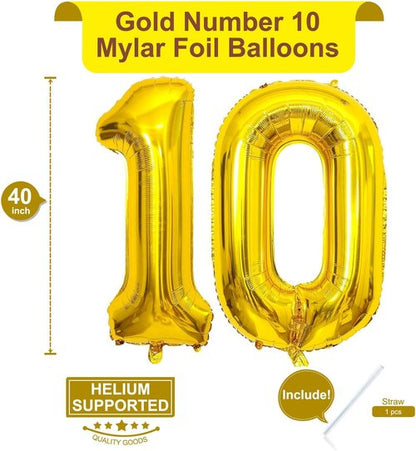 Gold 10 Number Balloons by [Brand Name] - Giant 40-Inch Birthday & Anniversary Party Decorations