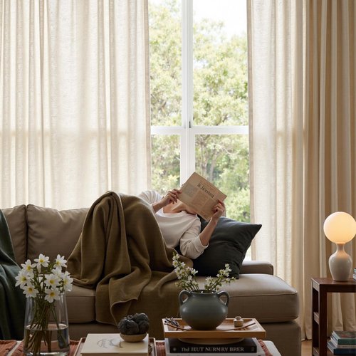 jinchan Linen Curtains 84 Inches Long for Living Room Bedroom Farmhouse Light Filtering Grommet Drapes Semi Sheer Natural Linen Textured Window Curtains 7ft Neutral Curtain Panels for Dining Office