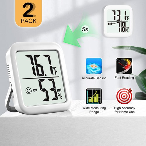 Antonki 2 Pack Room Thermometer for Home, Hygrometer Indoor Humidity Meter Gauge, Digital Temperature and Humidity Monitor Sensor for House, Terrarium, Incubator, Greenhouse - Battery Included