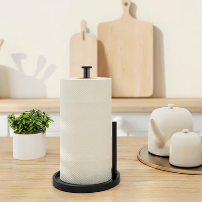 Stainless Steel Paper Towel Holder - Freestanding Design with Anti-Slip Weighted Base | Black