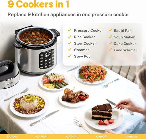 Instant Pot 9-in-1 Electric Pressure Cooker - 1000W Multi-Cooker with Touchscreen, 8 Qt Silver