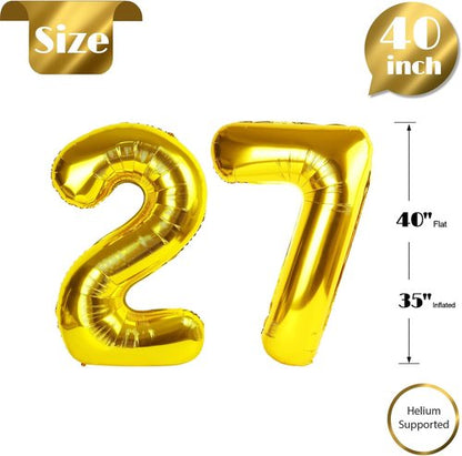 Gold Number 27 Balloon - 40 Inch Golden Birthday Decoration for 27th Celebration | Party Supplies