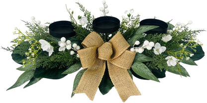 Skiennix Candle Holders - 3 Wick Centerpiece with Gypsophila, Magnolia & Freesia | Elegant Table Decor