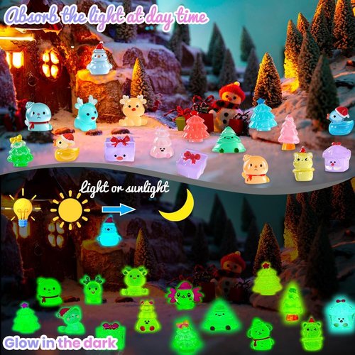 DIYDEC Mini Christmas Luminous Figurines - 40 Glow-in-the-Dark Resin Miniatures for Holiday Decor