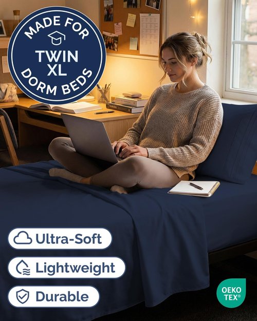 Comfy Twin XL Size 3-Piece Sheet Set by Hotel Luxury | Breathable, Cooling, Soft & Wrinkle-Free - Navy Blue