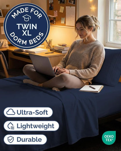 Comfy Twin XL Size 3-Piece Sheet Set by Hotel Luxury | Breathable, Cooling, Soft & Wrinkle-Free - Navy Blue