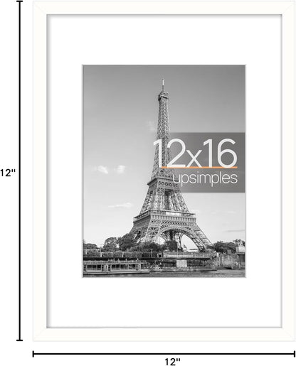 Upsimples 12x16 Picture Frame - Versatile Display for 8.5x11 Photos with Mat or 12x16 Without Mat | White, 1 Pack