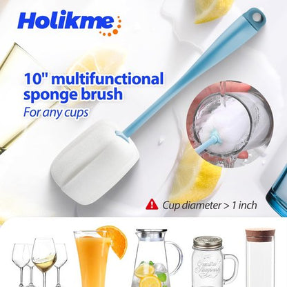 Holikme Bottle Brush Tube Cleaning Lab Set with Long Handle, Cup Cleaner for Washing Narrow Neck Beer Wine Decanter Pipes Lids Sinks Cap Covers, Azul