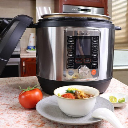 KINGBULL 12-in-1 Electric Pressure Cooker - Versatile Slow Cooker & Rice Steamer | 8 Quart Stainless Steel/Black