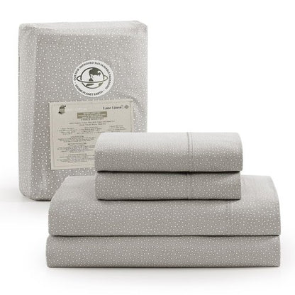 LANE LINEN 100% Organic Cotton Grey (White Dot) Full-Sheets Set 4-Piece Long Staple Percale Weave Bedding Sheets for Bed Breathable Fits Mattress Upto 15in Deep