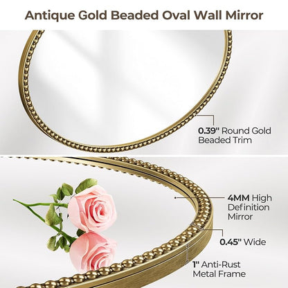 Oval Gold Beaded Mirror 36x24 Vintage Wall Mirror - Variation: Retro Gold 36L x 24W